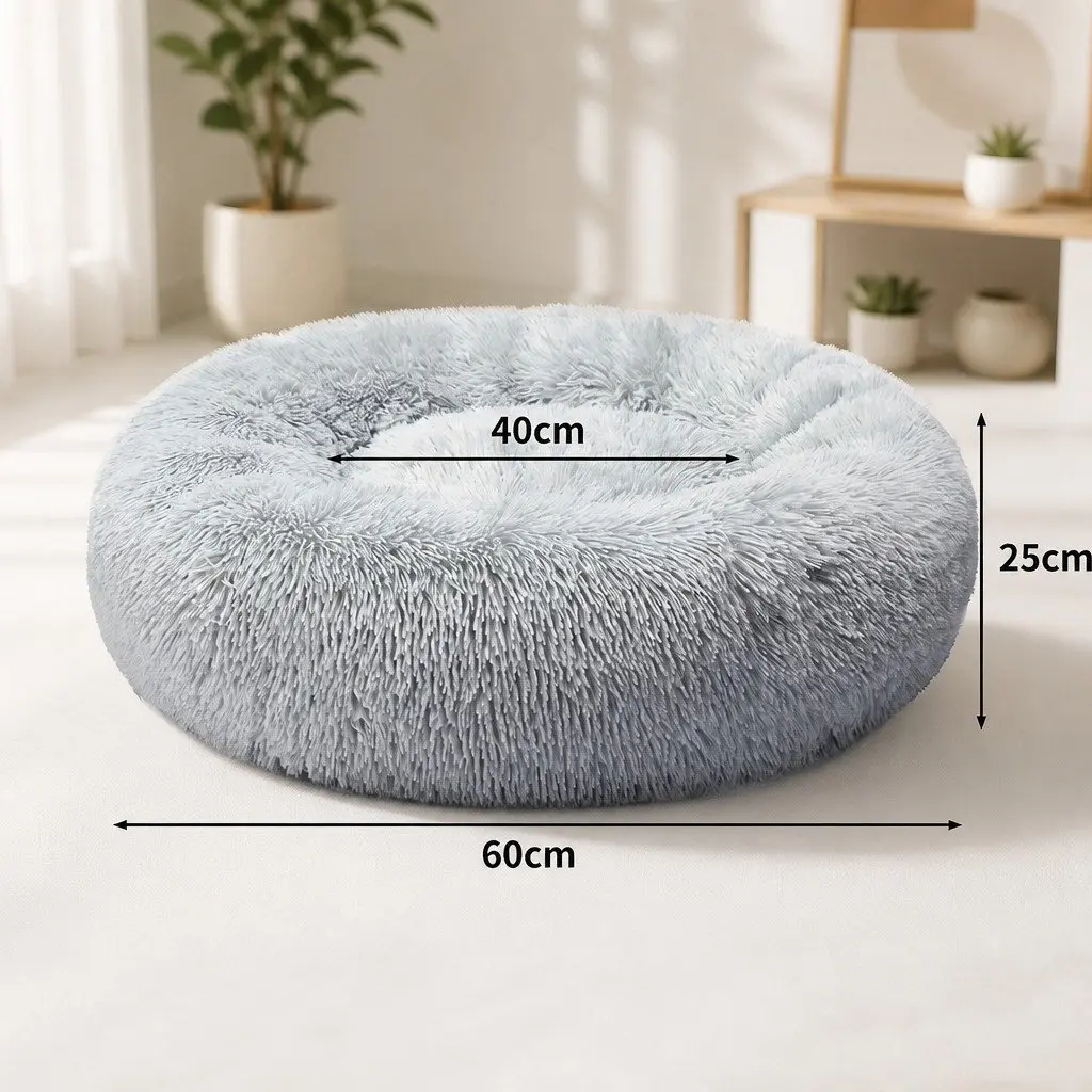 Calming Donut-Shaped Pet Bed in Medium Grey