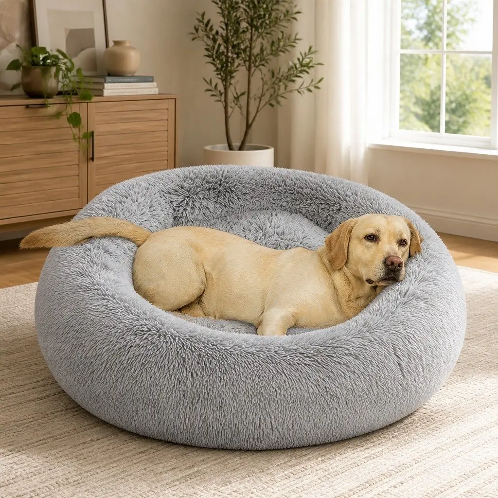 Calming Donut-Shaped Pet Bed in Medium Grey