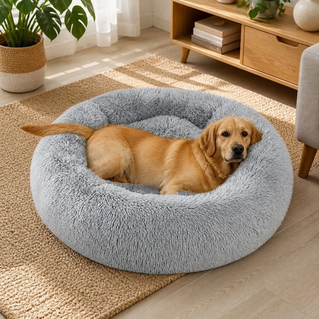 Calming Donut-Shaped Pet Bed in Medium Grey