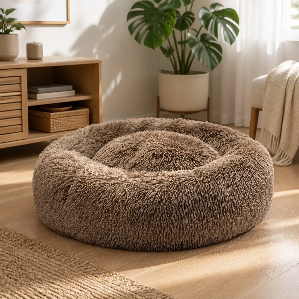 Donut-Shaped Pet Bed for Dogs, Medium Brown