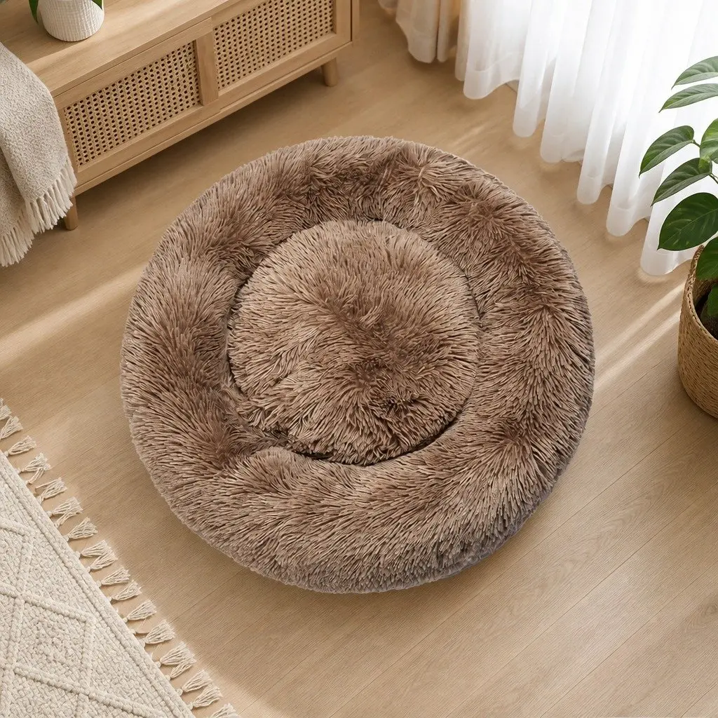Donut-Shaped Pet Bed for Dogs, Medium Brown