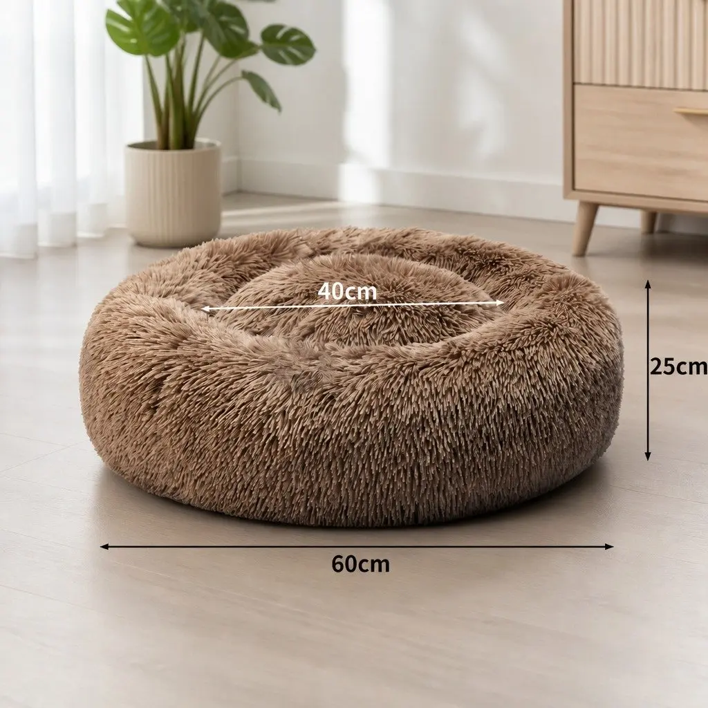 Donut-Shaped Pet Bed for Dogs, Medium Brown