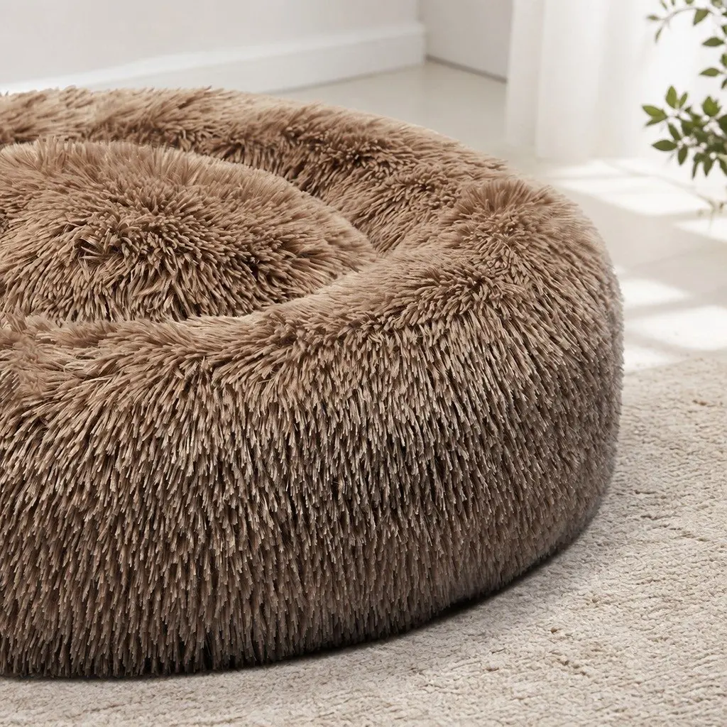 Donut-Shaped Pet Bed for Dogs, Medium Brown