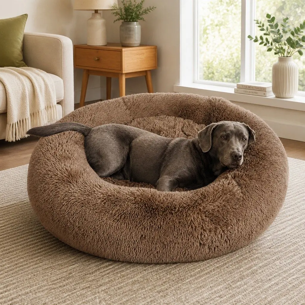 Donut-Shaped Pet Bed for Dogs, Medium Brown
