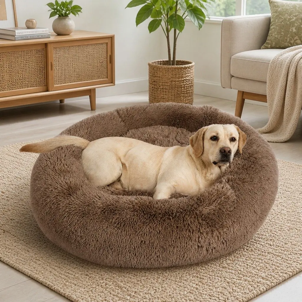 Donut-Shaped Pet Bed for Dogs, Medium Brown