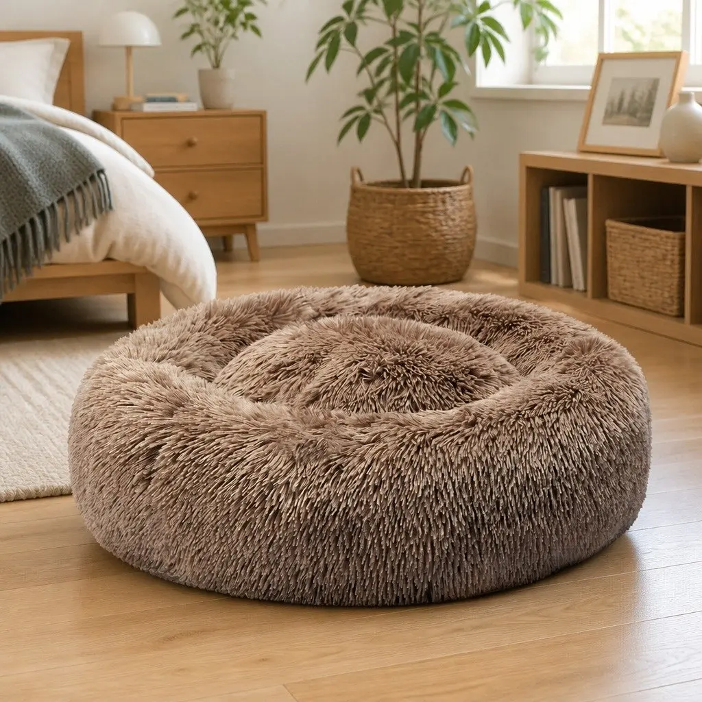 Brown Donut-Shaped Pet Bed for Small Dogs