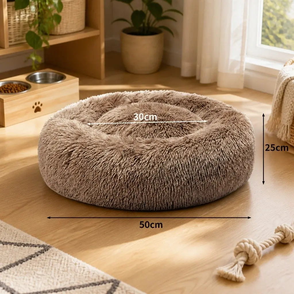Brown Donut-Shaped Pet Bed for Small Dogs