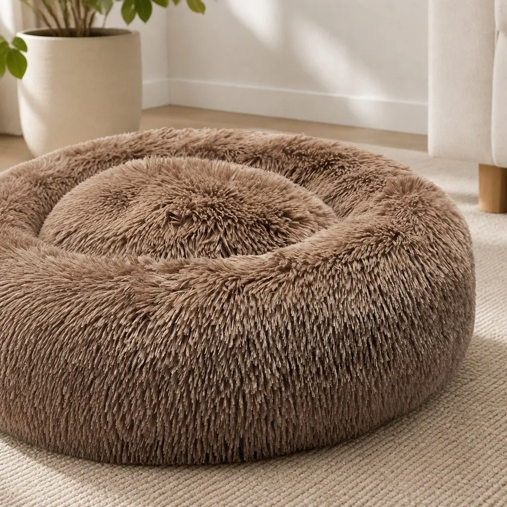 Brown Donut-Shaped Pet Bed for Small Dogs