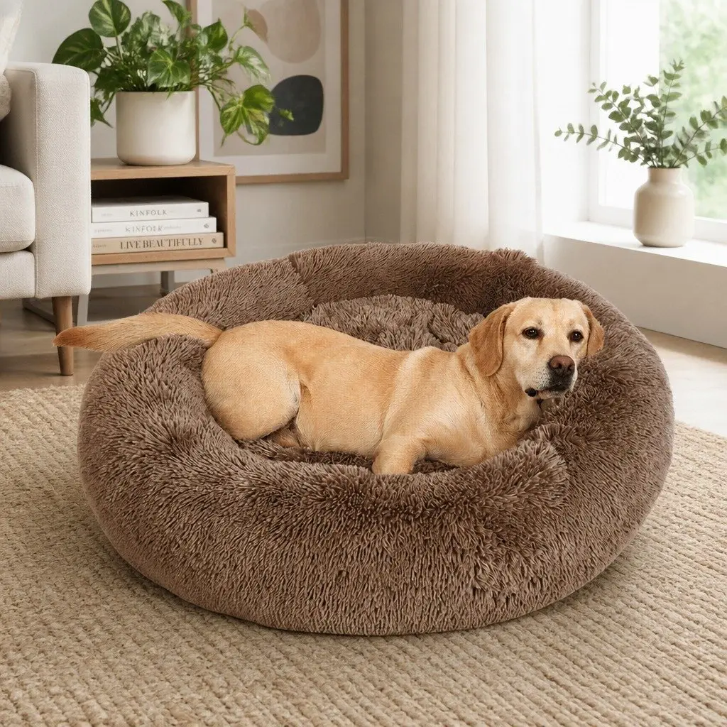 Brown Donut-Shaped Pet Bed for Small Dogs