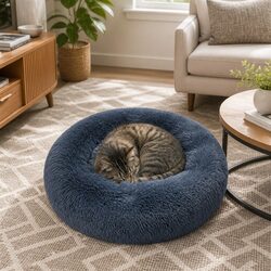 XL Dark Grey Donut-Shaped Pet Bed with Raised Rim