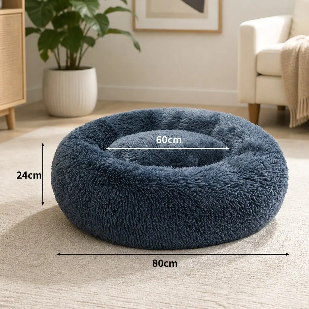 Pet Bed Polyester XL Dark Grey Donut-Shaped Mattress Raised Rim Non-Slip Bottom