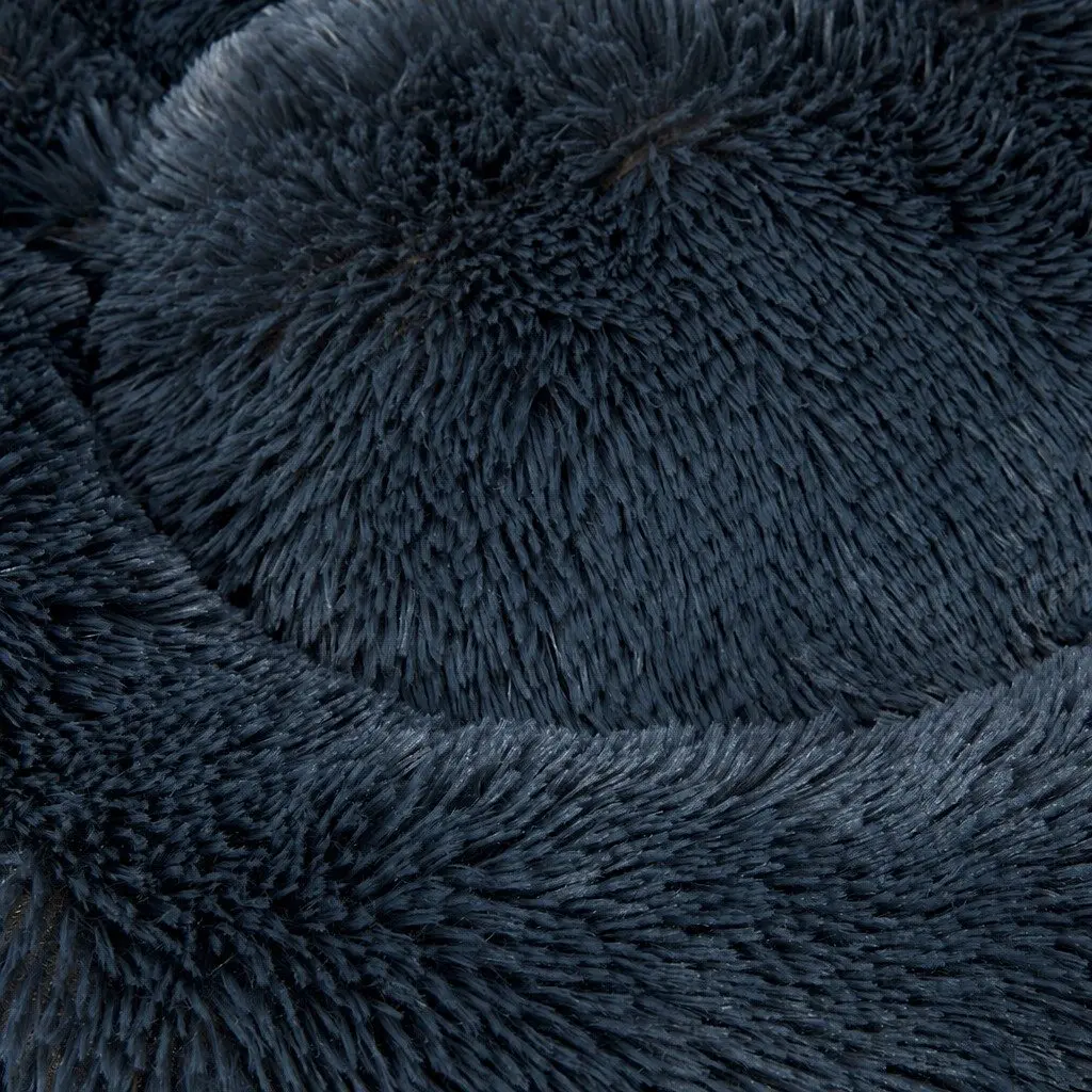 Pet Bed Polyester XL Dark Grey Donut-Shaped Mattress Raised Rim Non-Slip Bottom