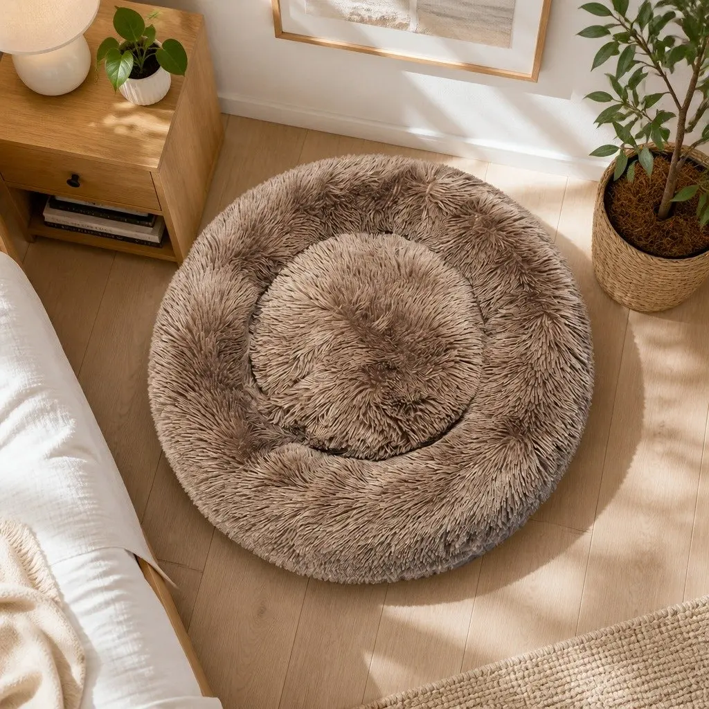XXL Brown Donut Pet Bed with Non-Slip Base