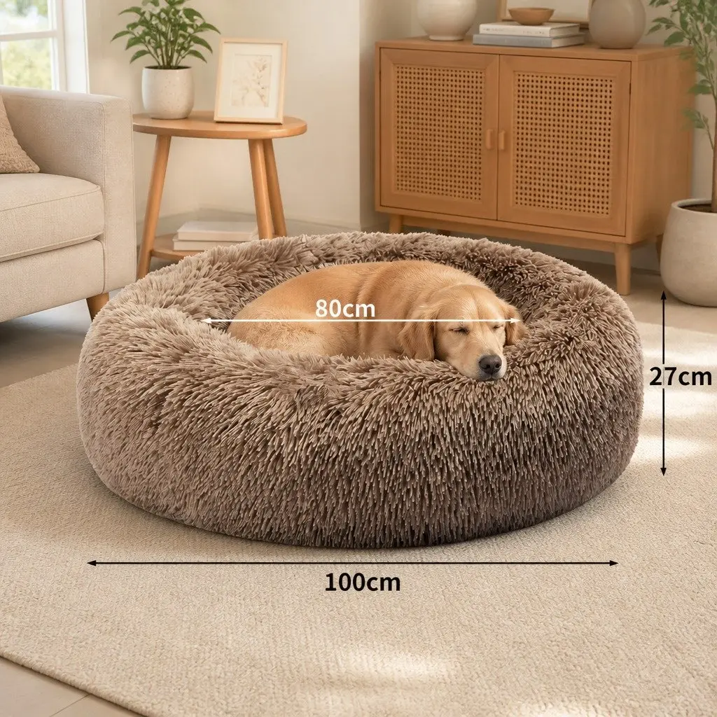 XXL Brown Donut Pet Bed with Non-Slip Base