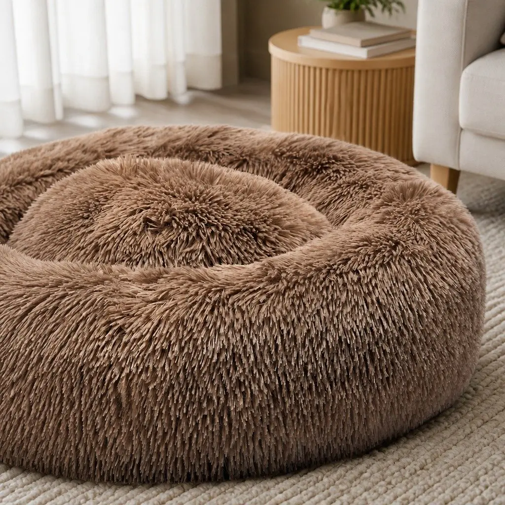 XXL Brown Donut Pet Bed with Non-Slip Base
