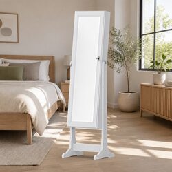 LED Light Jewellery Cabinet Mirror with Free-Standing Design