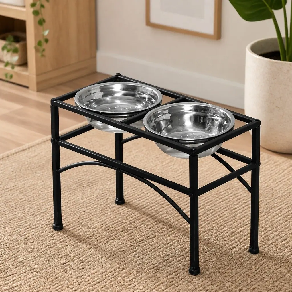 Raised Dog Feeding Station with Stainless Steel Bowls