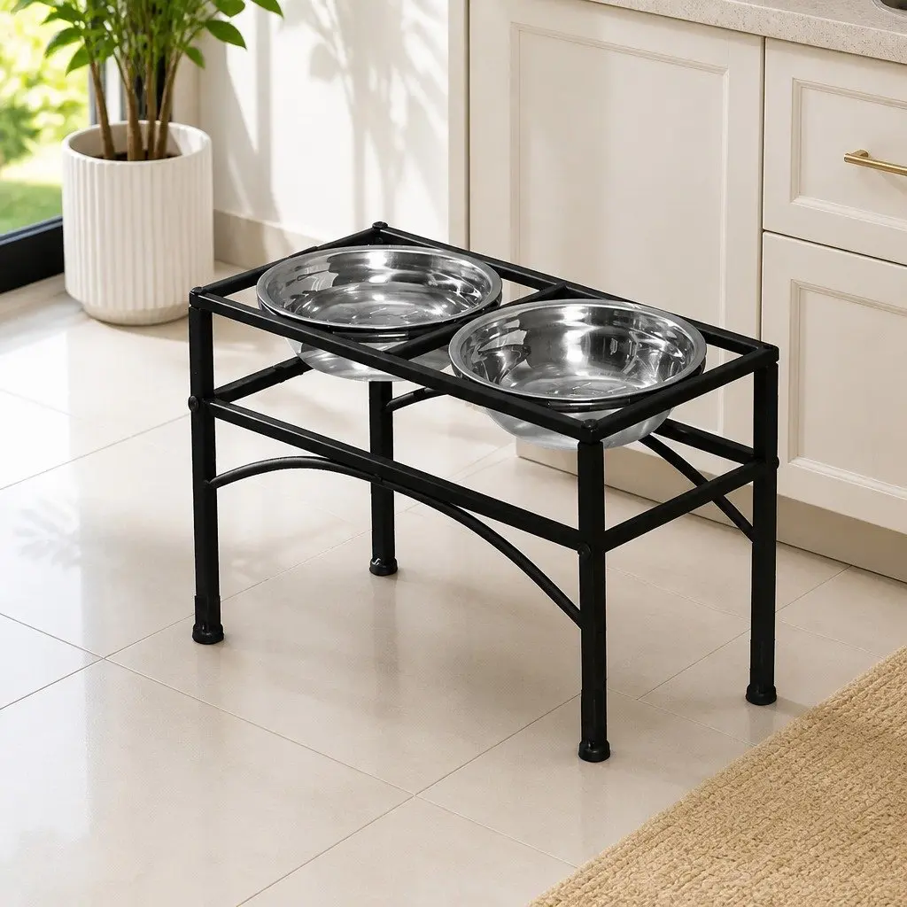 Dual Elevated Pet Feeder with Stainless Steel Bowls