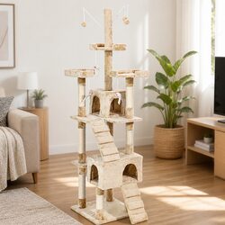 Cat Tree Scratching Post Multi-Level Climbing Frame Plush Beige Furniture