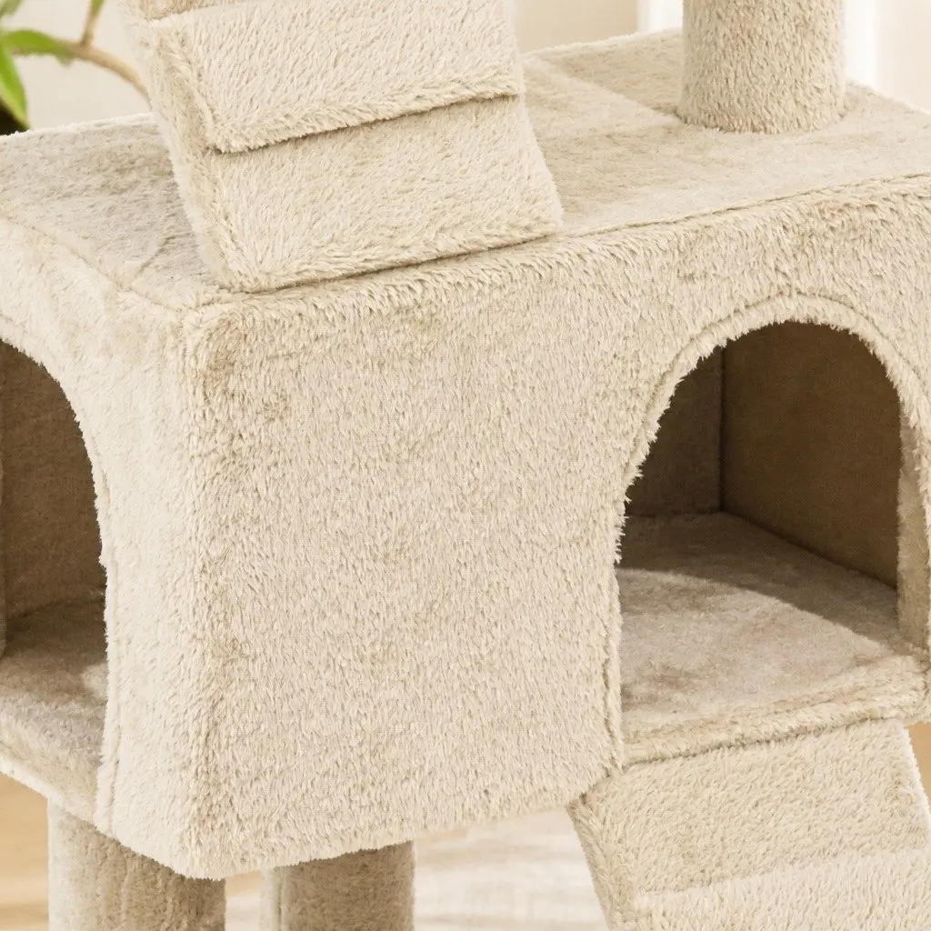 Plush Beige Multi-Level Cat Tree with Durable Structure