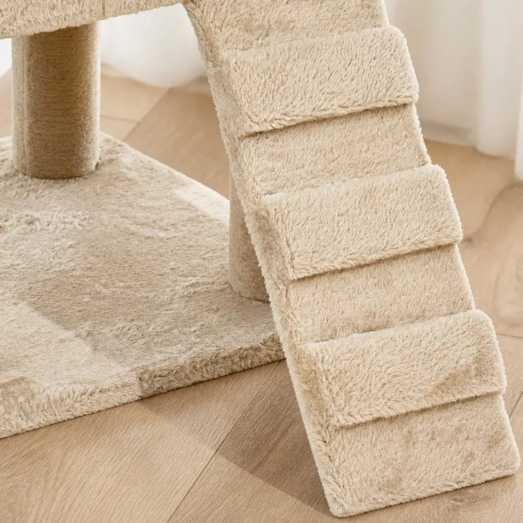 Plush Beige Multi-Level Cat Tree with Durable Structure
