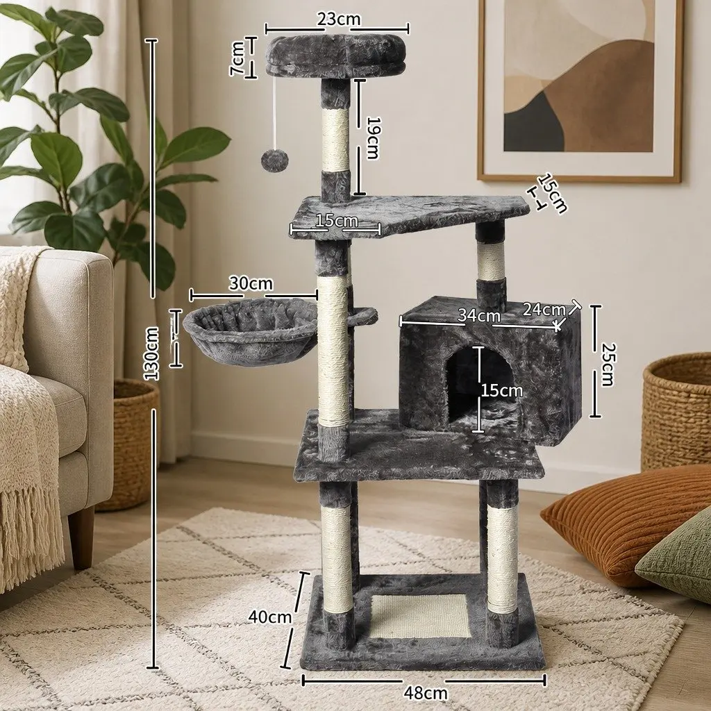 130cm Cat Tree with Multi-Level Platforms