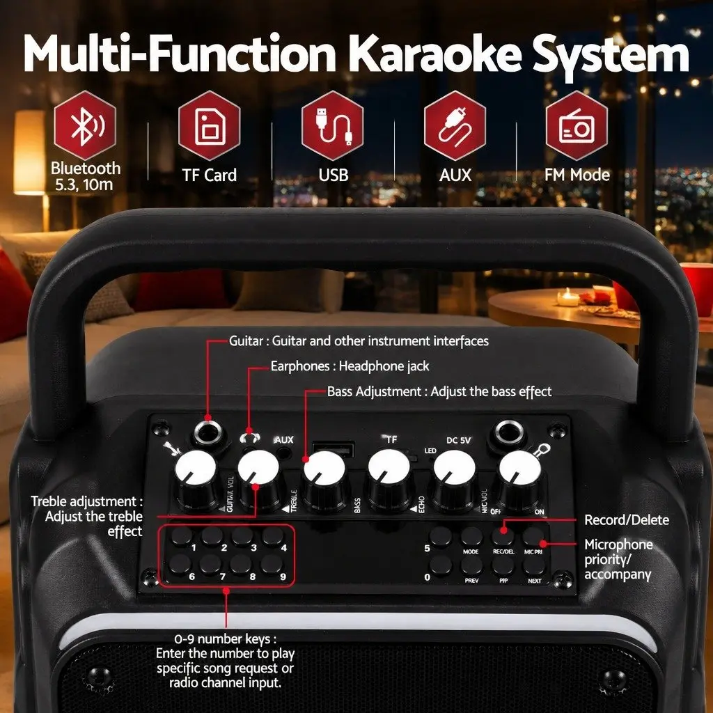 Portable Karaoke System with 2 Wireless Mics