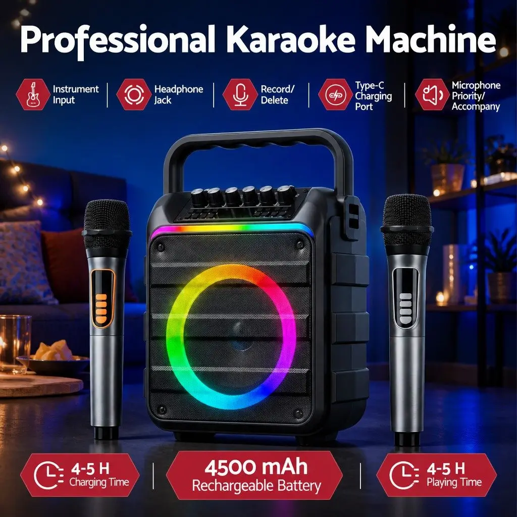 Portable Karaoke System with 2 Wireless Mics