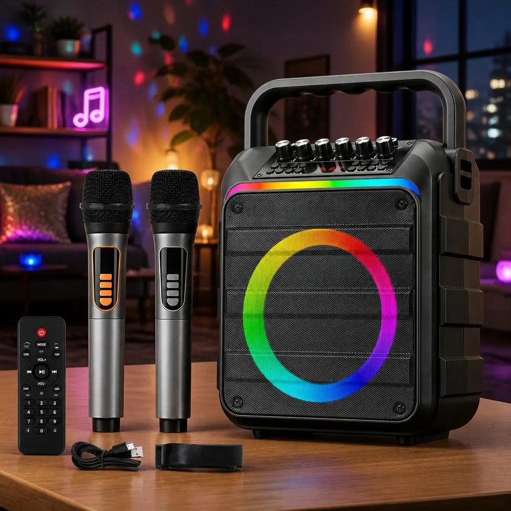 Portable Karaoke System with 2 Wireless Mics