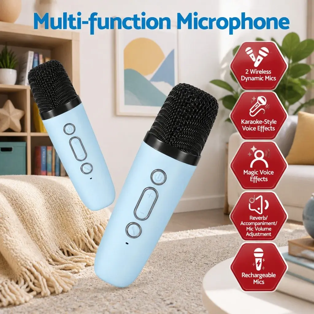 Karaoke Machine with Dual Wireless Microphones & Bluetooth