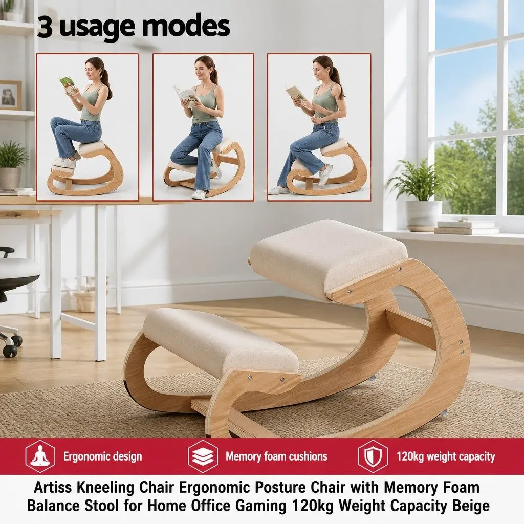 Kneeling Chair Memory Foam Steel 54.5 x 84 x 56cm Beige