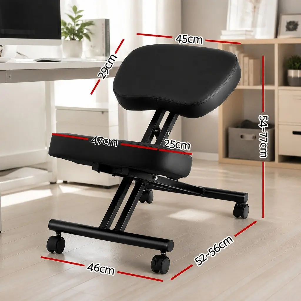 Kneeling Chair Metal PU Leather Adjustable Height Black