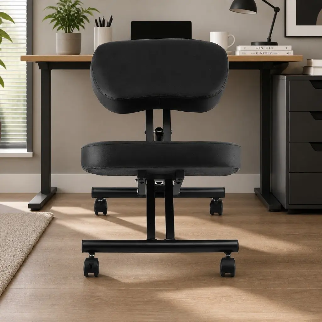 Kneeling Chair Metal PU Leather Adjustable Height Black