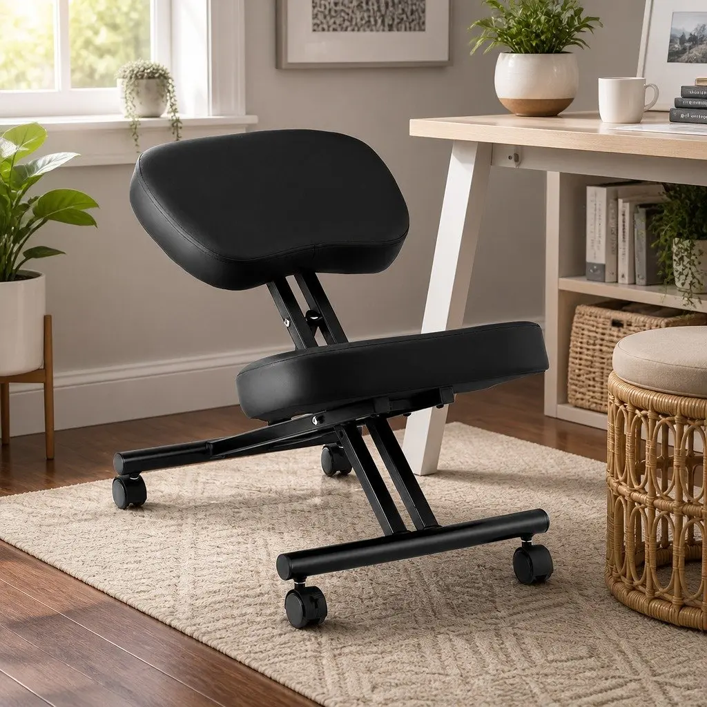 Kneeling Chair Metal PU Leather Adjustable Height Black