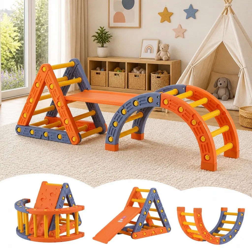 Kids Climbing Frame Set Plastic 210cm Blue and Orange