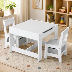 Sturdy Kids Table and Chairs Set with Flip Top Blackboard