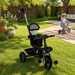 Durable Kids Tricycle with Storage and Push Handle