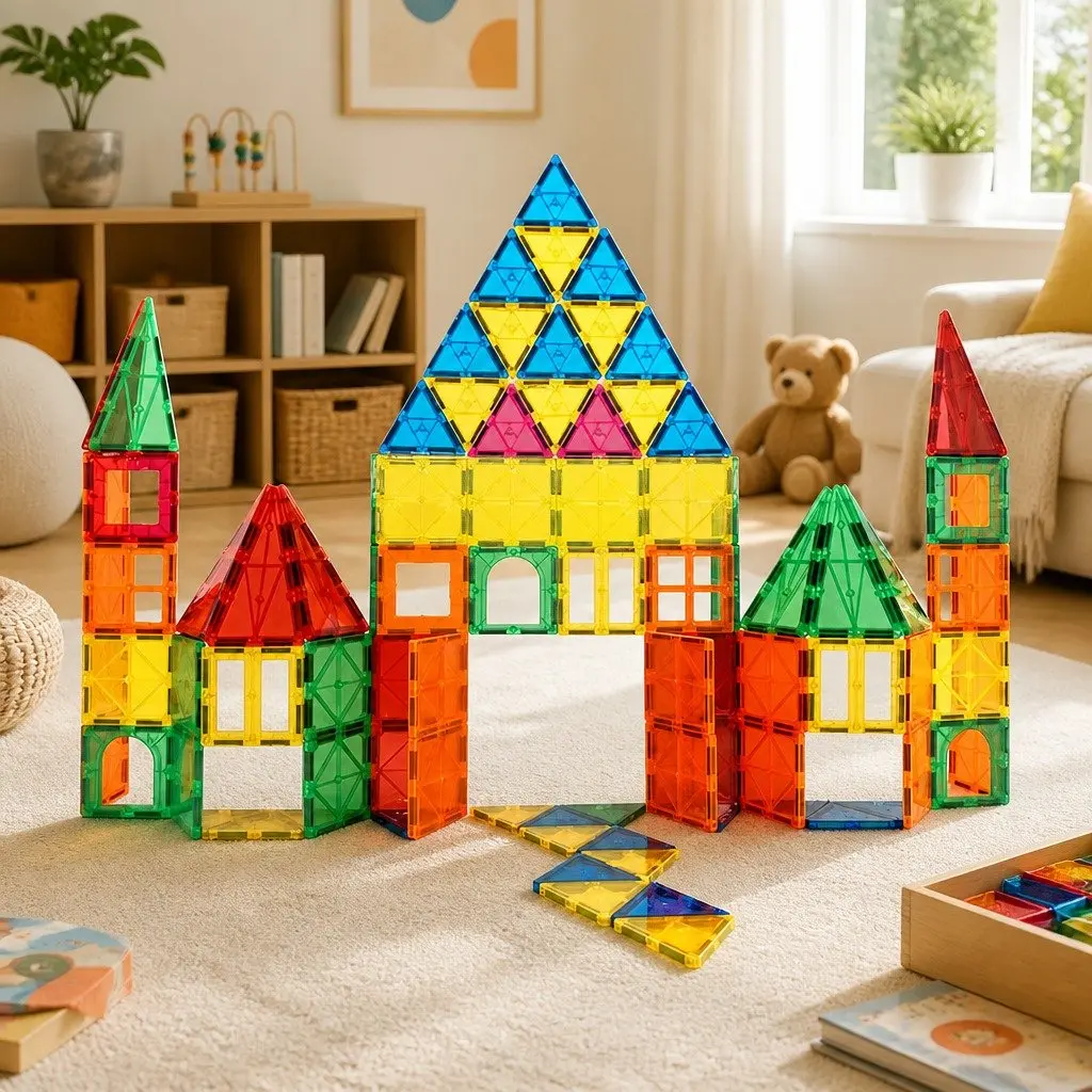 Building Blocks Magnetic Tiles Set ABS Multi-colour 60 Piece