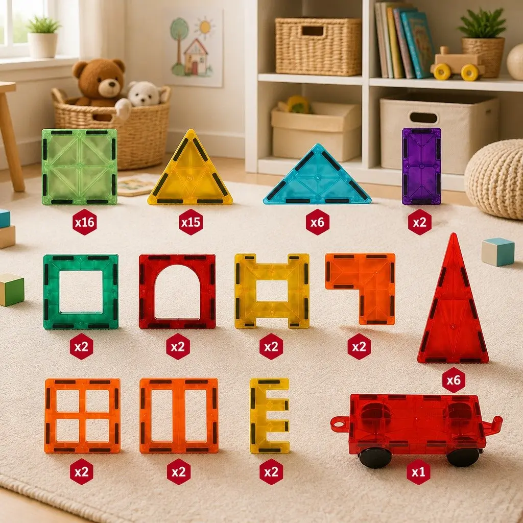 Building Blocks Magnetic Tiles Set ABS Multi-colour 60 Piece
