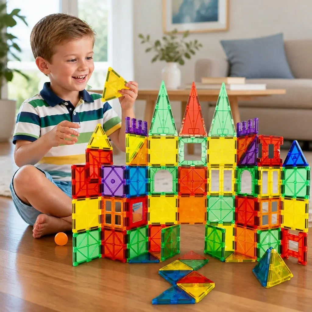 Building Blocks Magnetic Tiles Set ABS Multi-colour 60 Piece