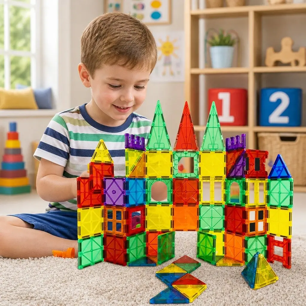 Building Blocks Magnetic Tiles Set ABS Multi-colour 60 Piece