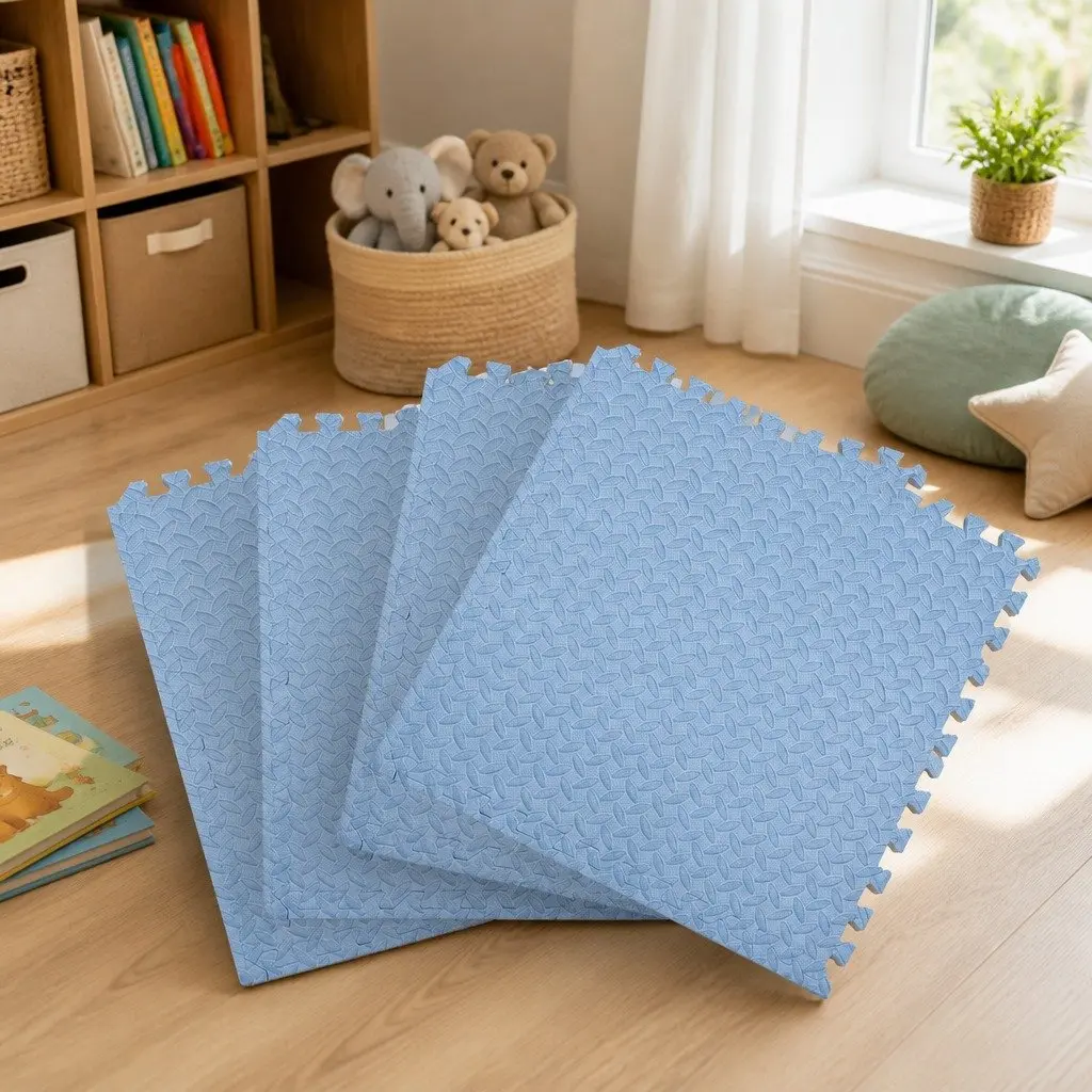 Blue EVA Foam Kids Play Mat Interlocking Tiles