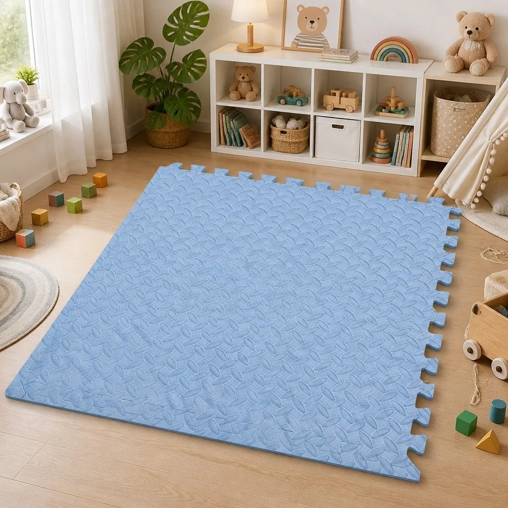 Blue EVA Foam Kids Play Mat Interlocking Tiles