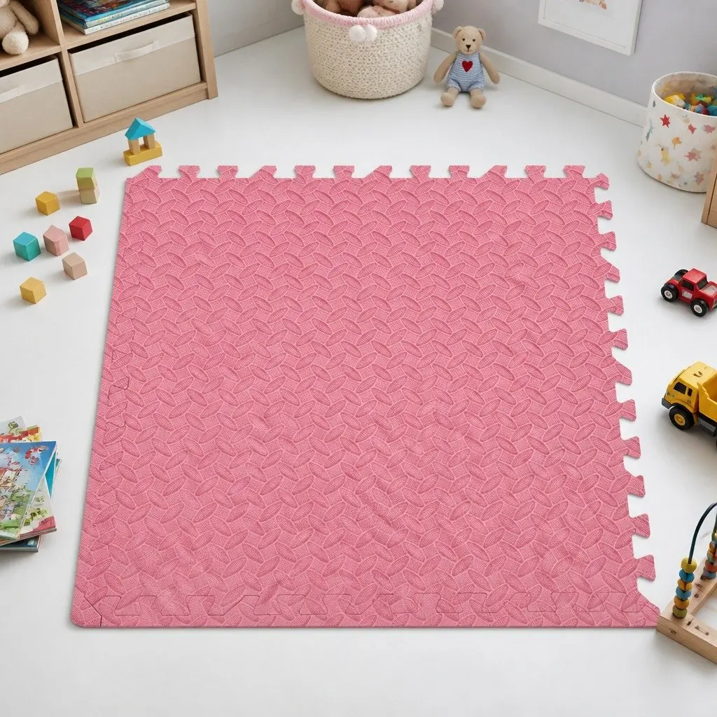 Kids EVA Foam Play Mat Floor Tiles Soft Interlocking Puzzle Mats Pink 4 Pack