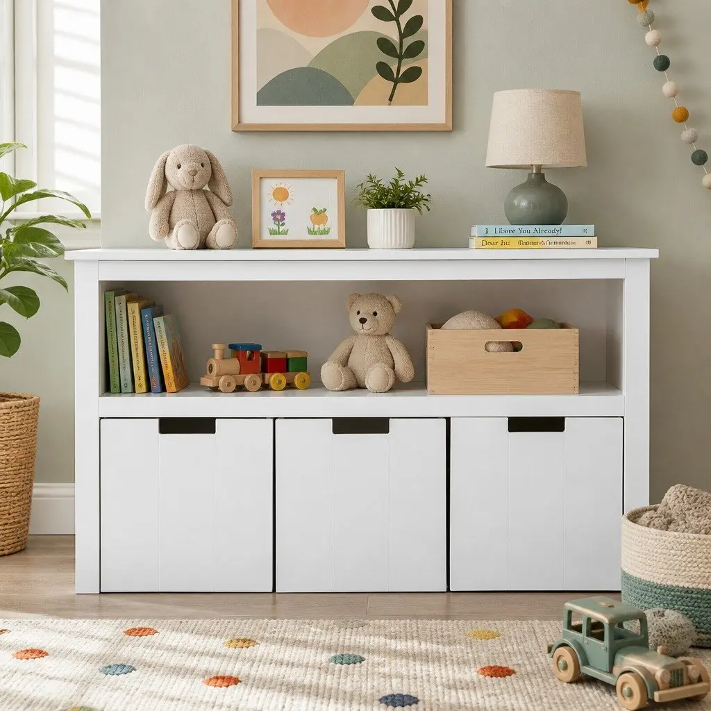 Kids Toy Storage Unit MDF Board 95.5cm x 33cm x 61cm White