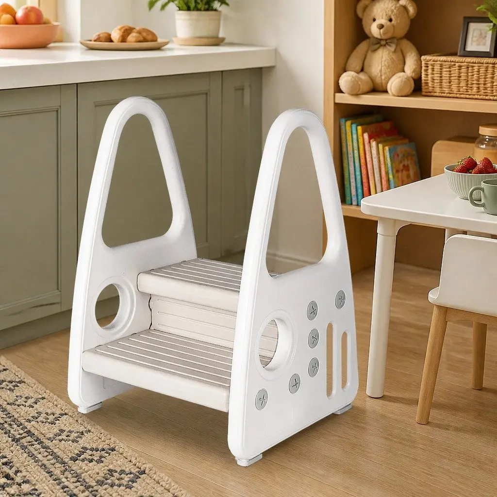 Kids Step Stool HDPE 39.5cm x 44.5cm x 61cm White and Grey