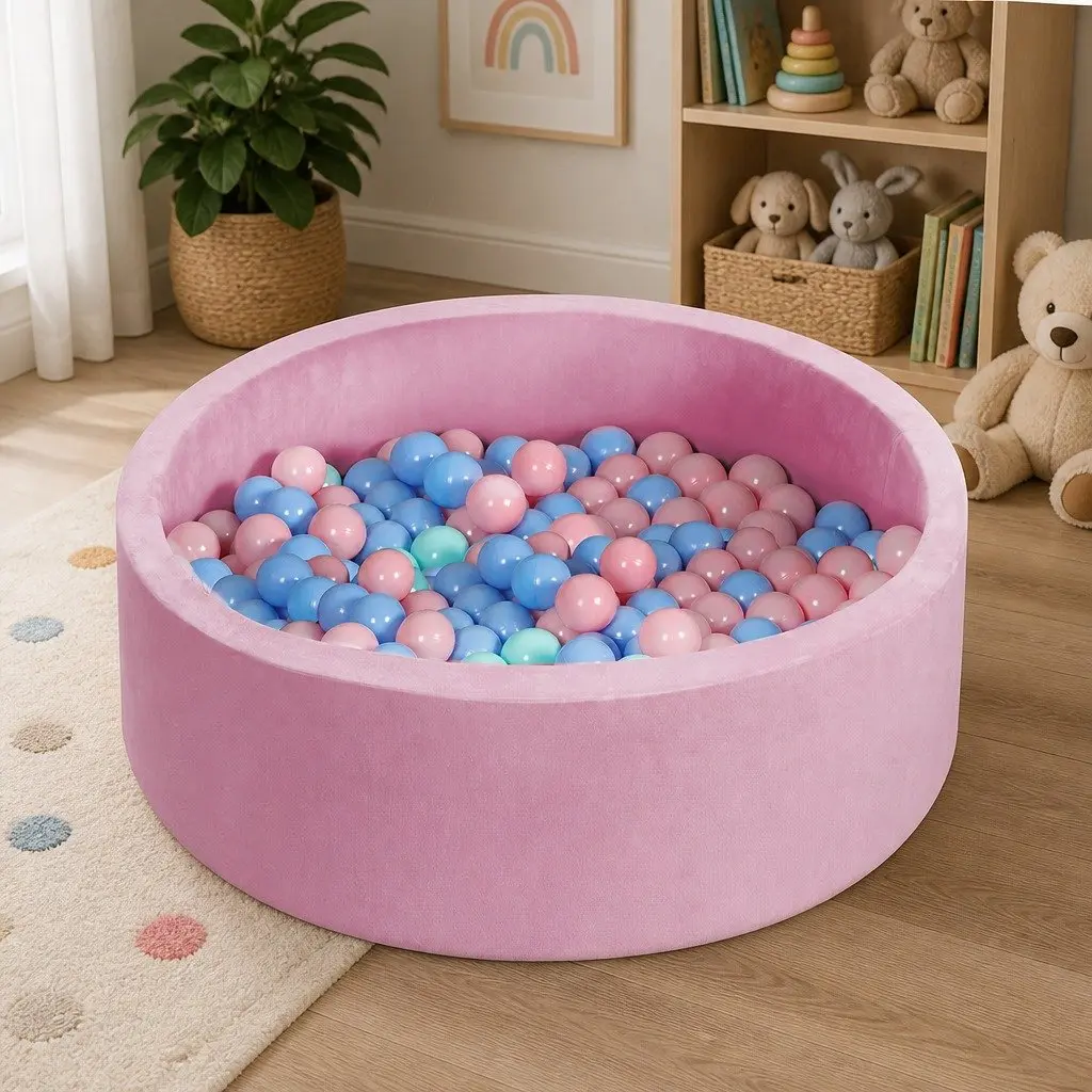 Ball Pit Soft Velvet Portable Foldable Indoor Pink 90cm