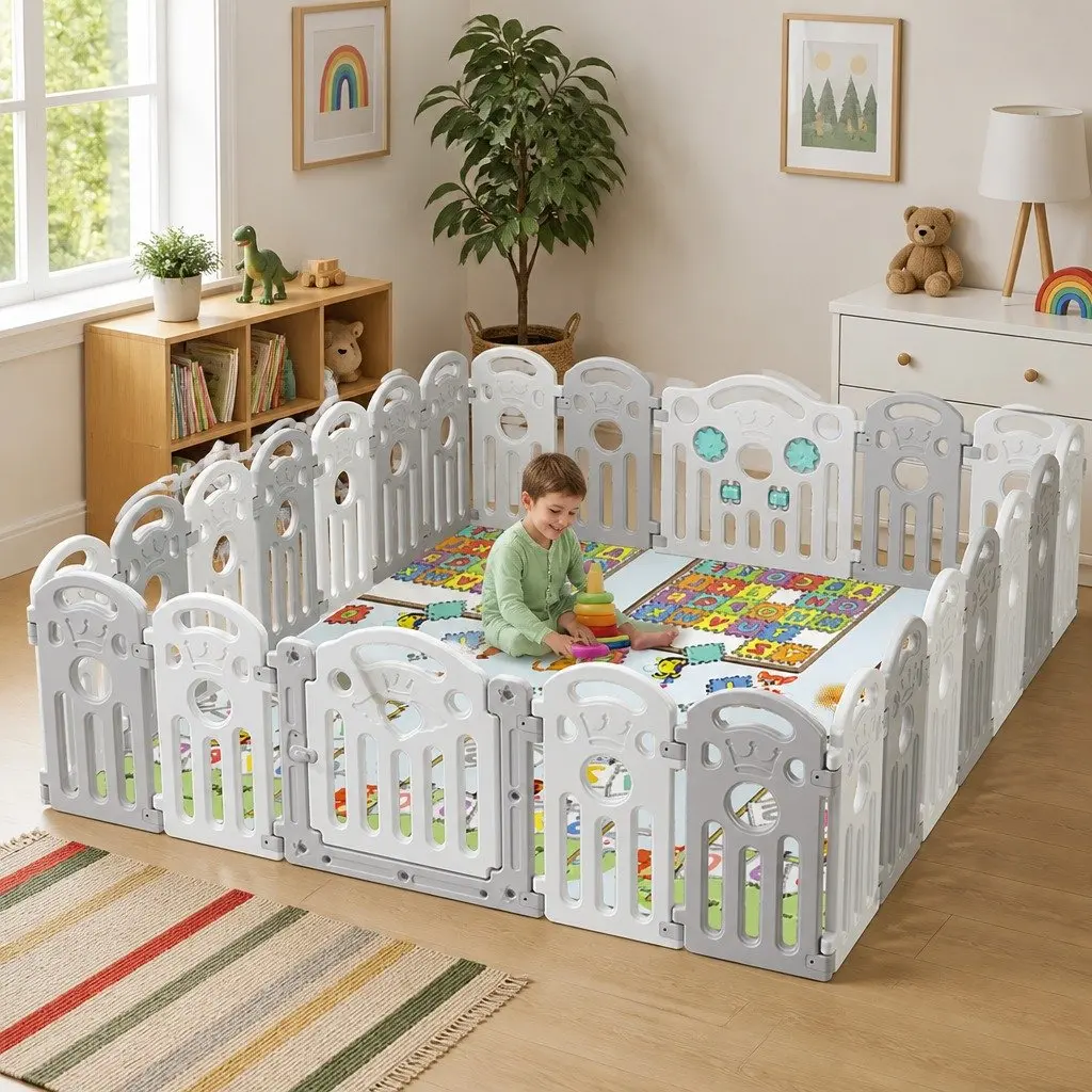 Kids Playpen HDPE 60cm Grey Yellow