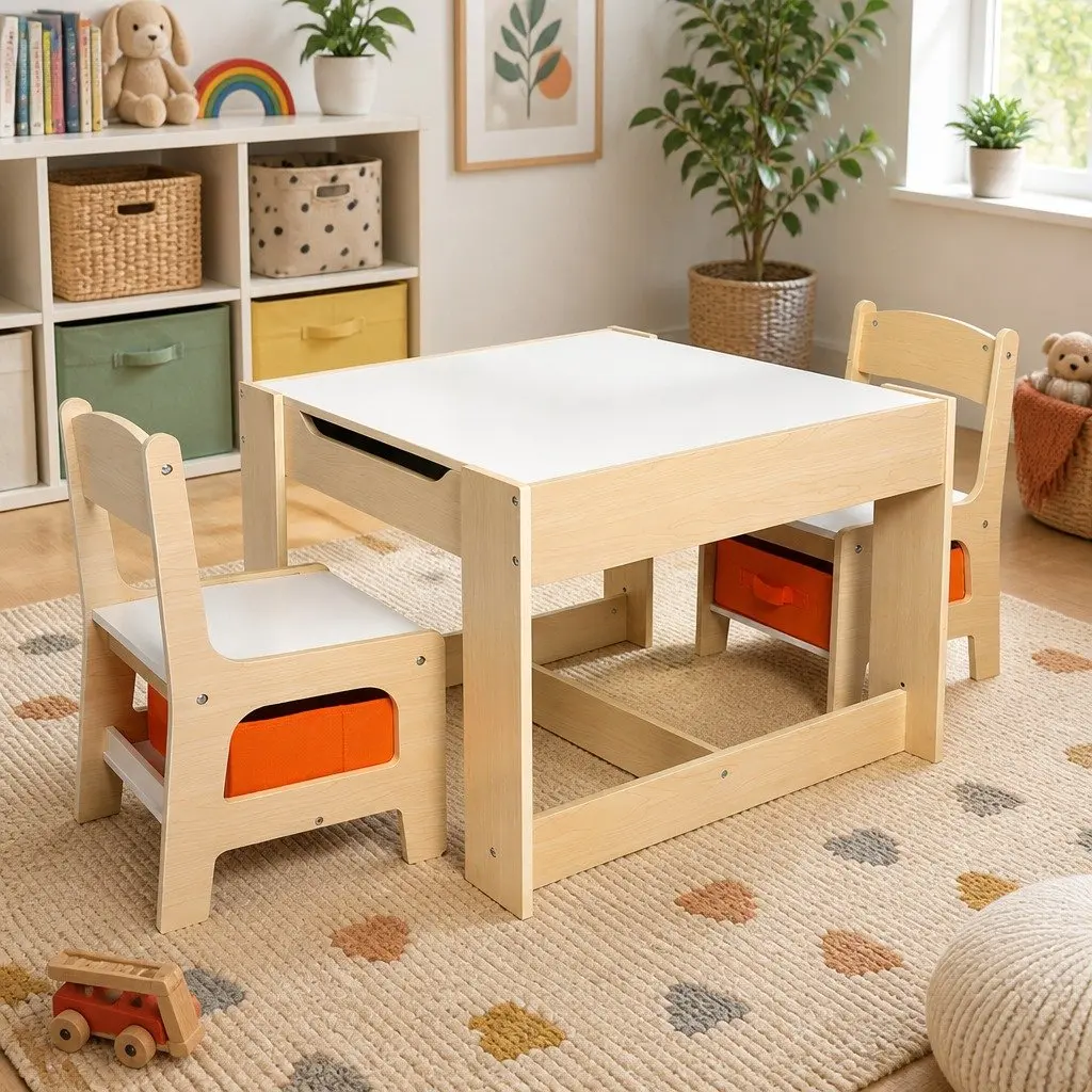 Kids Table and Chair Set with Flip-Top Blackboard