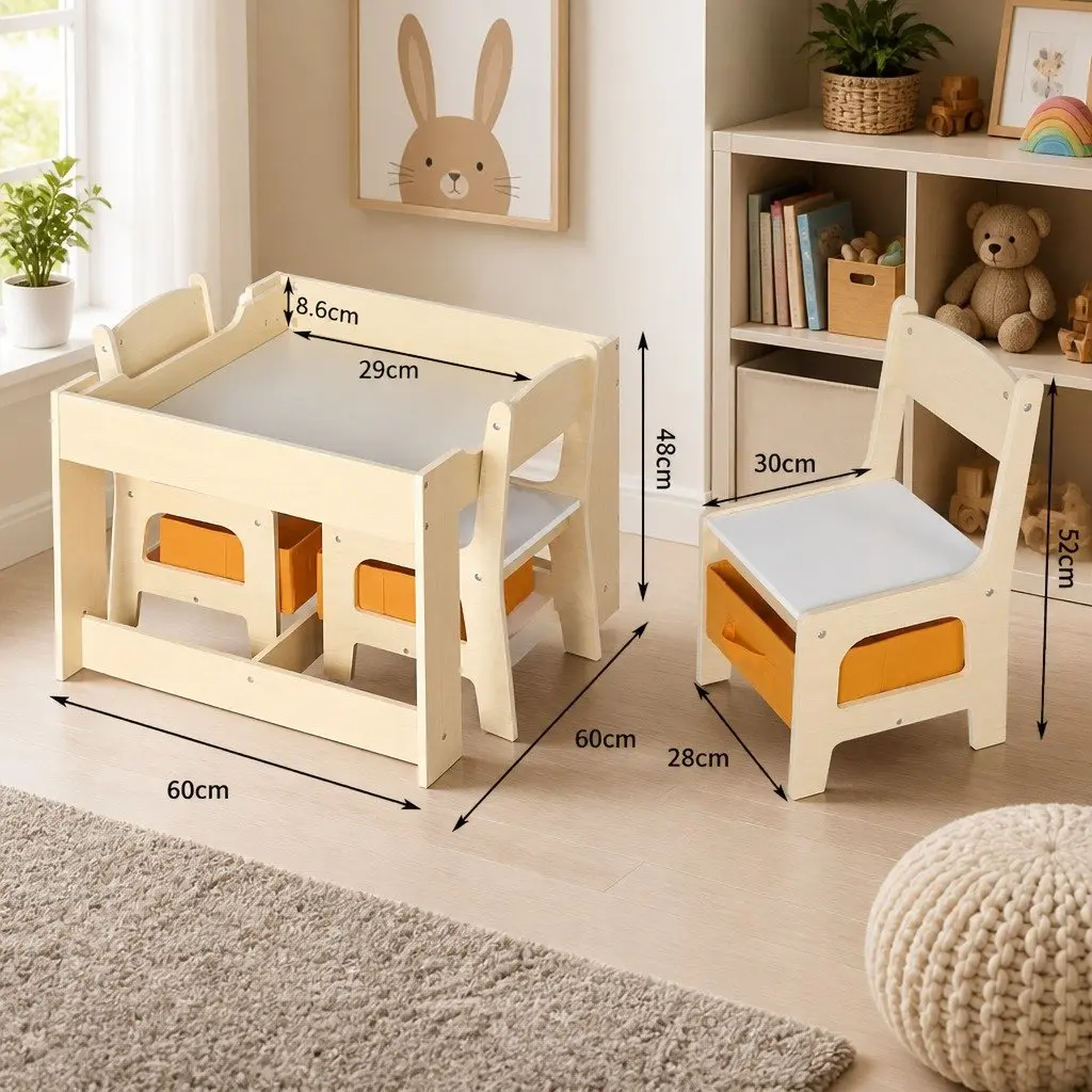 Kids Table and Chair Set with Flip-Top Blackboard